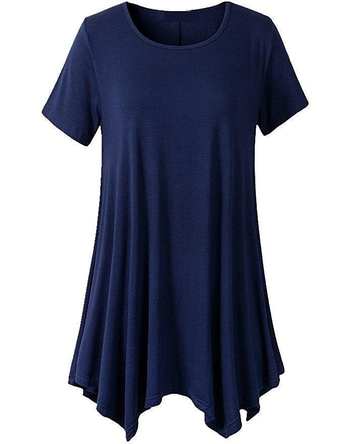 Women's Summer Mid-length Short-sleeved T-shirt Loose Round Neck Solid Color Bottoming Shirt