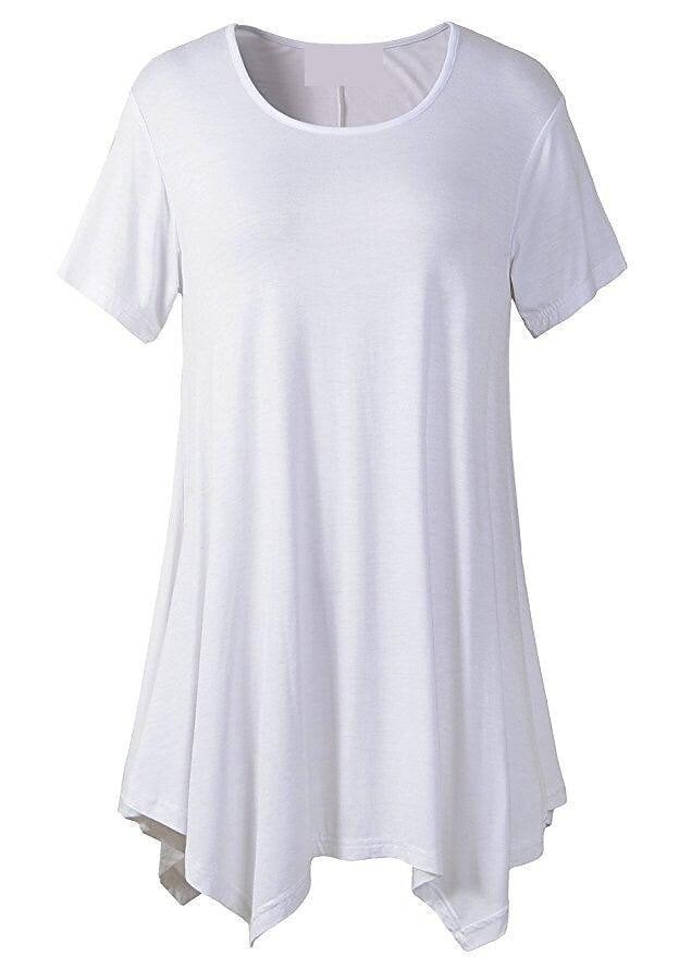 Women's Summer Mid-length Short-sleeved T-shirt Loose Round Neck Solid Color Bottoming Shirt