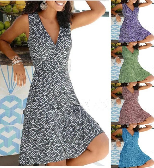 🔥Print Sleeveless A-line Knee Length Casual/Vacation Dresses👗