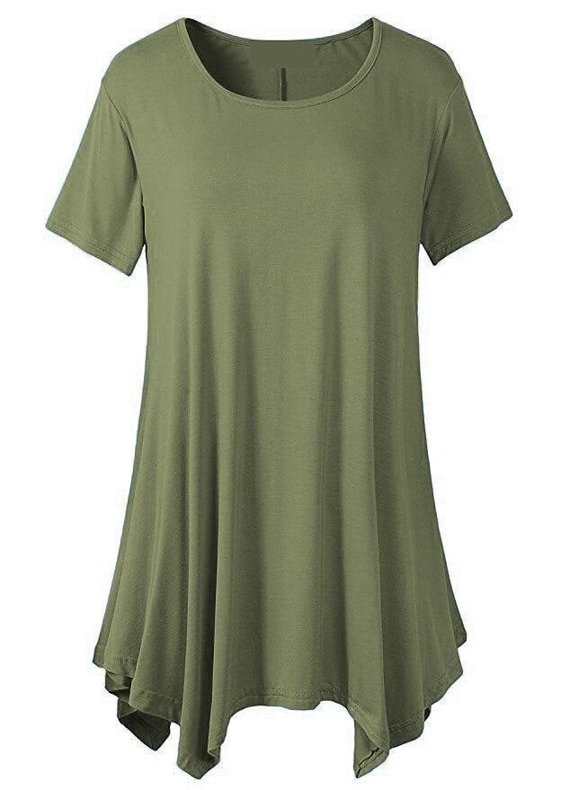 Women's Summer Mid-length Short-sleeved T-shirt Loose Round Neck Solid Color Bottoming Shirt