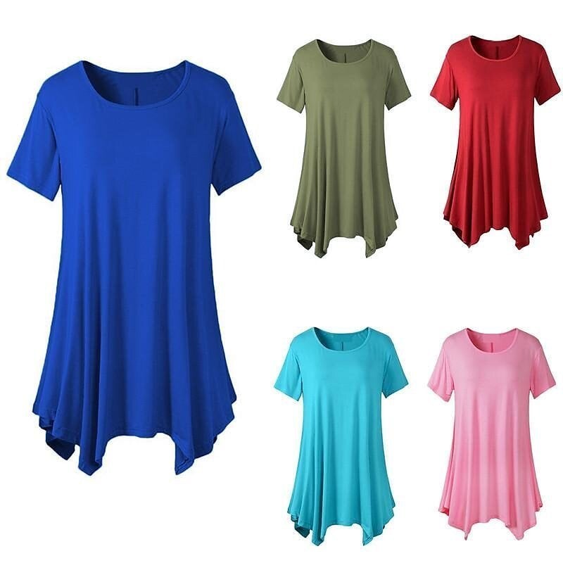 Women's Summer Mid-length Short-sleeved T-shirt Loose Round Neck Solid Color Bottoming Shirt